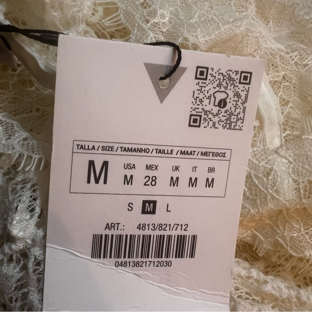 Zara Lace V-neck Semi-Sheer Midi Dress, Cream M NWT - Picture 16 of 16